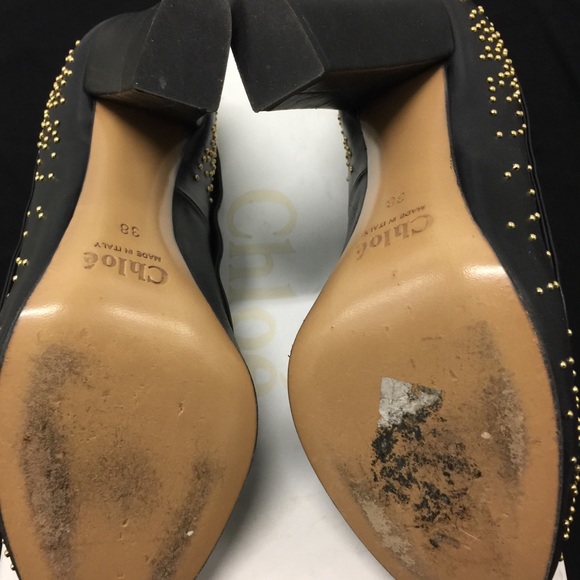 Chloé Suzanna Studded Round-Toe Leather Pumps 38 - Picture 5 of 5
